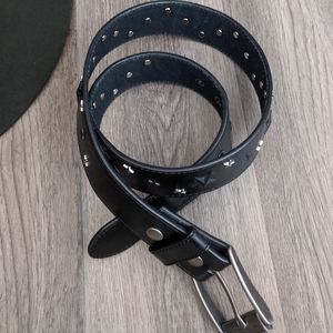 Philcos Black &Silver Star Studded Leather Belt 32